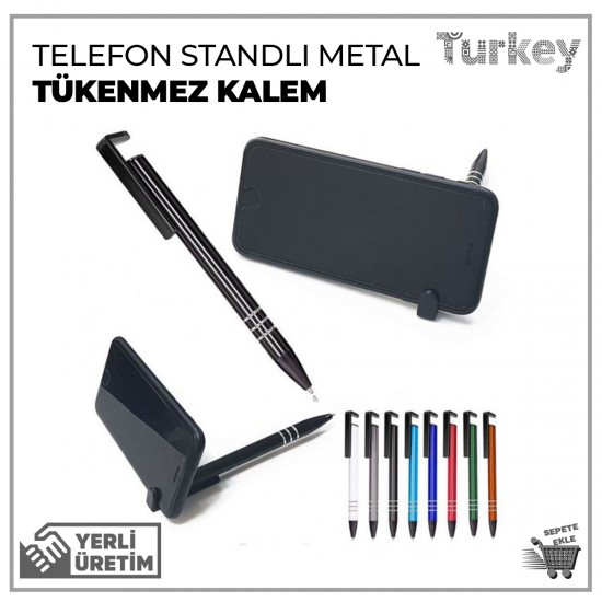 Telefon Standlı Metal Tükenmez Kalem